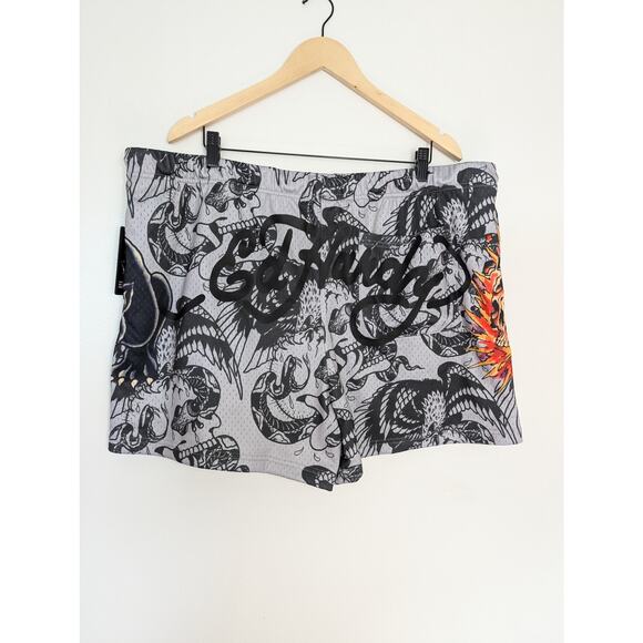 NWT Ed Hardy Men's Mesh Panther Skull Tattoo Shorts - Picture 7 of 11